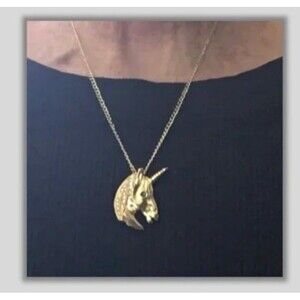 🦄 Vintage-Style Gold Unicorn Necklace with Emerald Green Eye